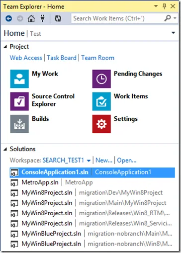 Figure: The new Team Explorer in VS 2013