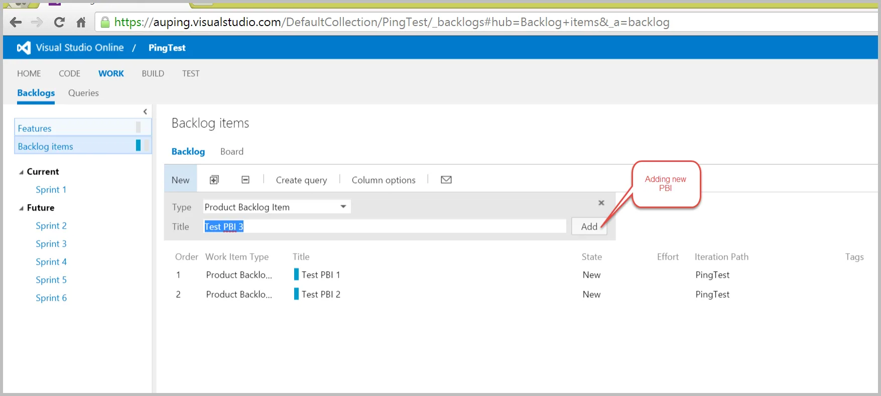 Figure: Testing the speed adding a new PBI