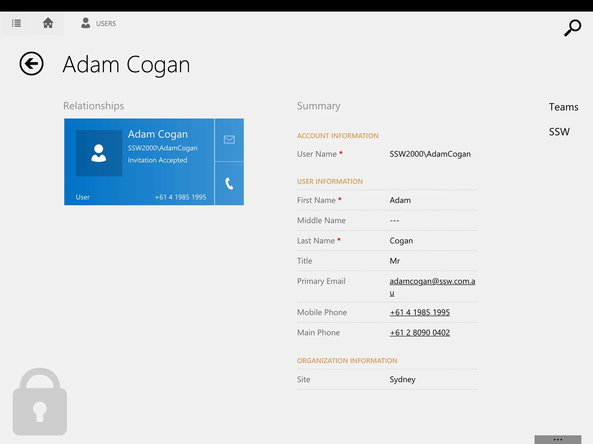 Figure: CRM 2015 on the iPad