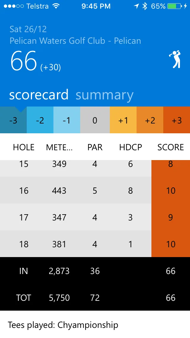 Figure: It would be awesome if it gave me the option to email the final scorecard to myself and the other players