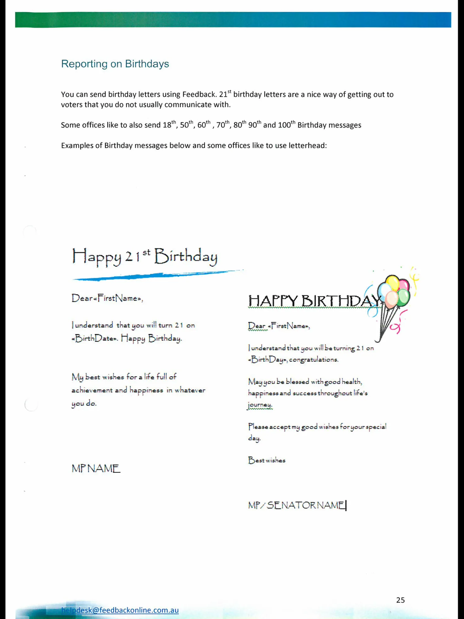 A page from the User Guide - you can do a mail merge