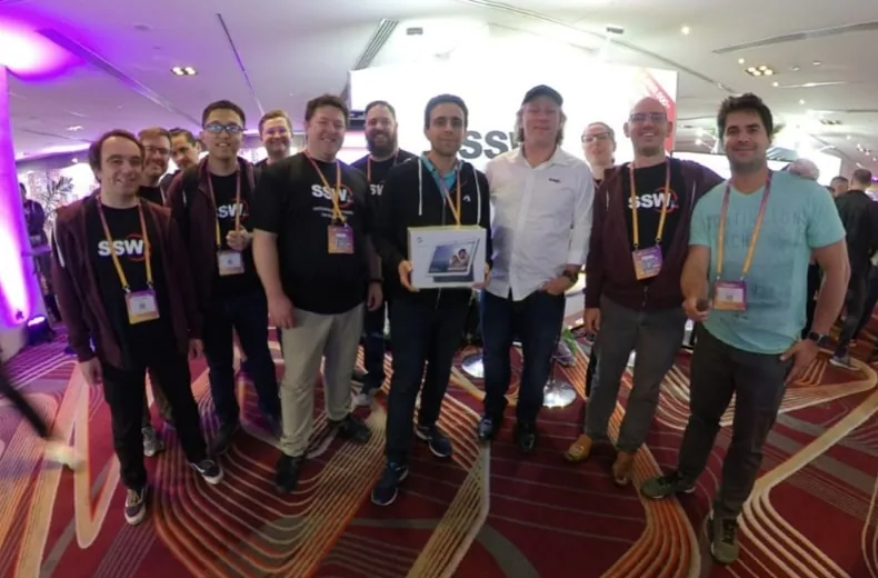 The winner of the SSW Major prize, a Google Nest Hub (centre). Congratulations Mehdi Khaleghian!