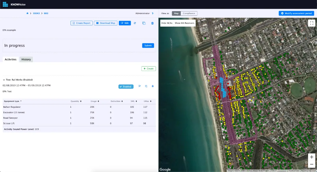 In this screenshot the red indicates a large cluster of houses that will be seriously affected by noise. If there is night time work, then the occupants would need accommodation.