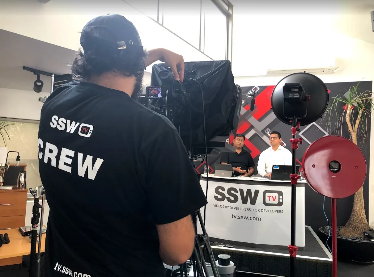 Raj (pictured) and the SSW Crew did an amazing job of the studio, taking away the stress of setting up a good camera, lights, audio and other AV requirements that stress out presenters. Good job guys.