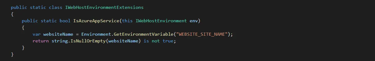 Detecting if your application is on your local machine or on an Azure AppService