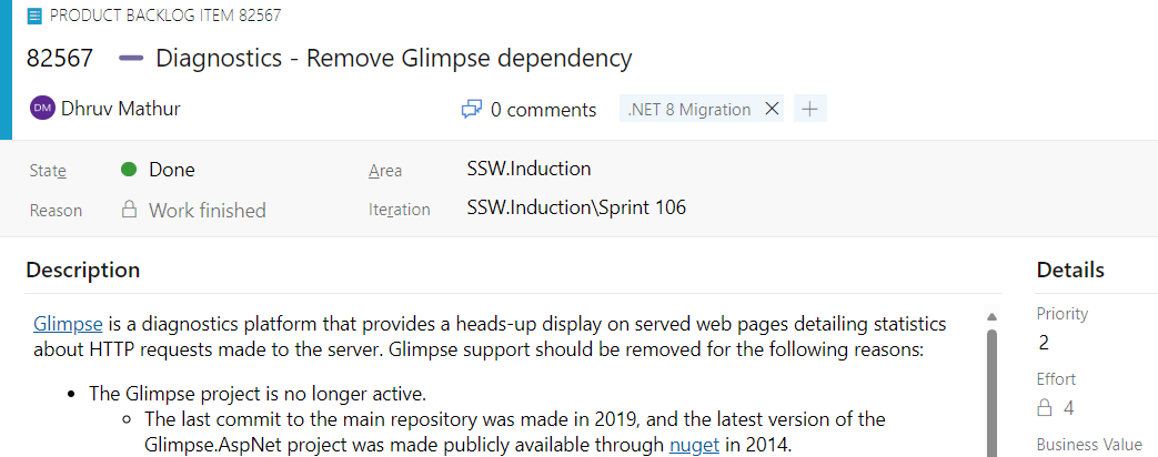 .NET Migration Planning PBI
