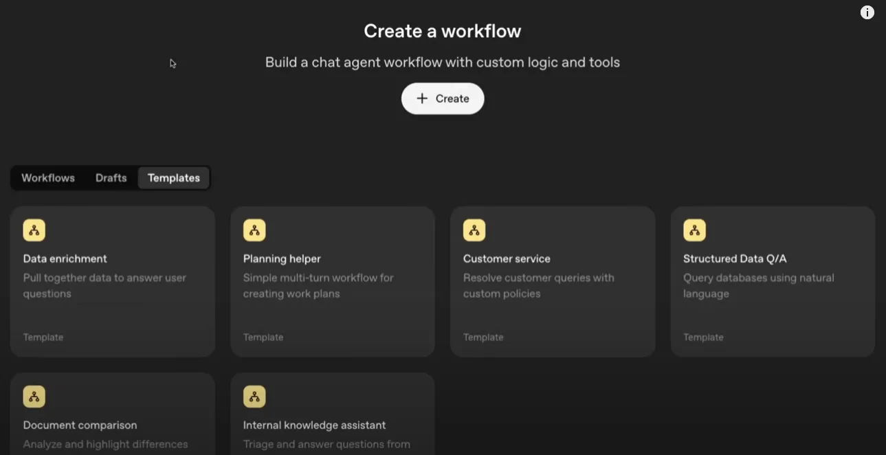 A screen with a number of template options as click through