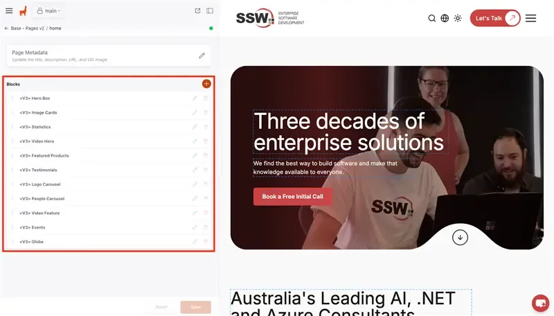 There are 11 blocks on the SSW homepage (using TinaCMS)
