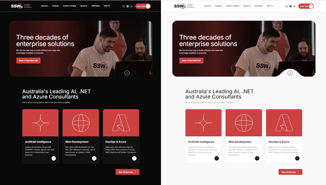 New site – Do you prefer dark mode (left) or light mode (right)